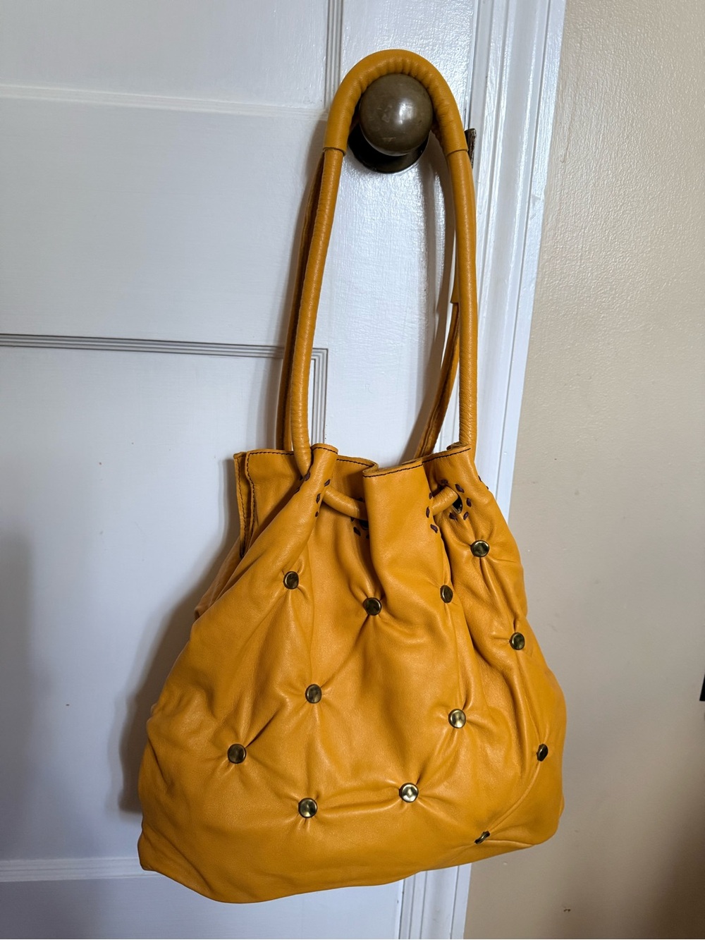 Anthropologie Lucky Penny Golden Yellow Studded Shoulder Bag